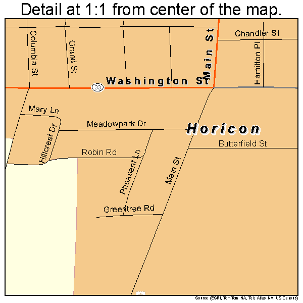 Horicon, Wisconsin road map detail