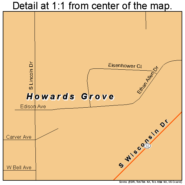 Howards Grove, Wisconsin road map detail