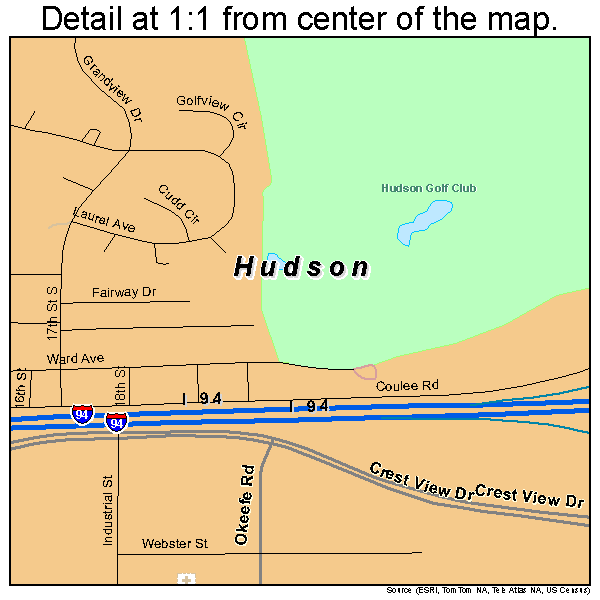 Hudson, Wisconsin road map detail