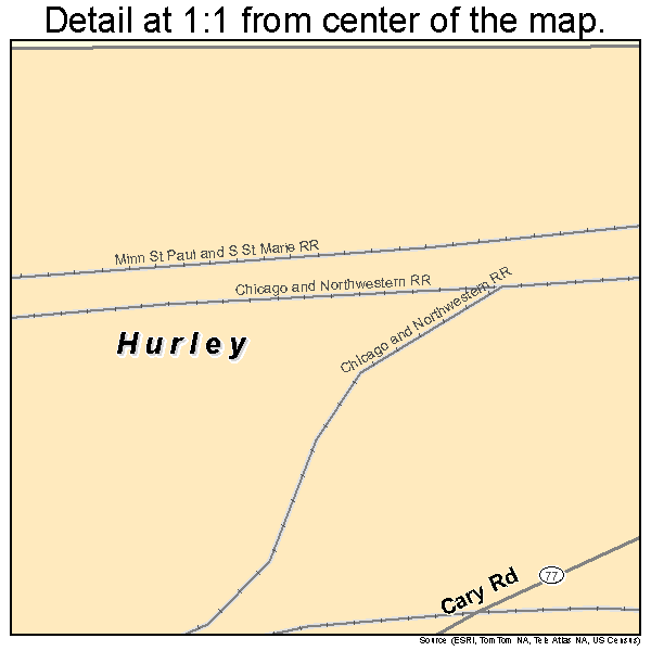 Hurley, Wisconsin road map detail