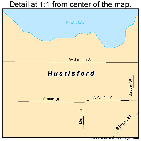Hustisford, Wisconsin road map detail