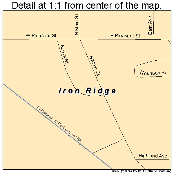 Iron Ridge, Wisconsin road map detail
