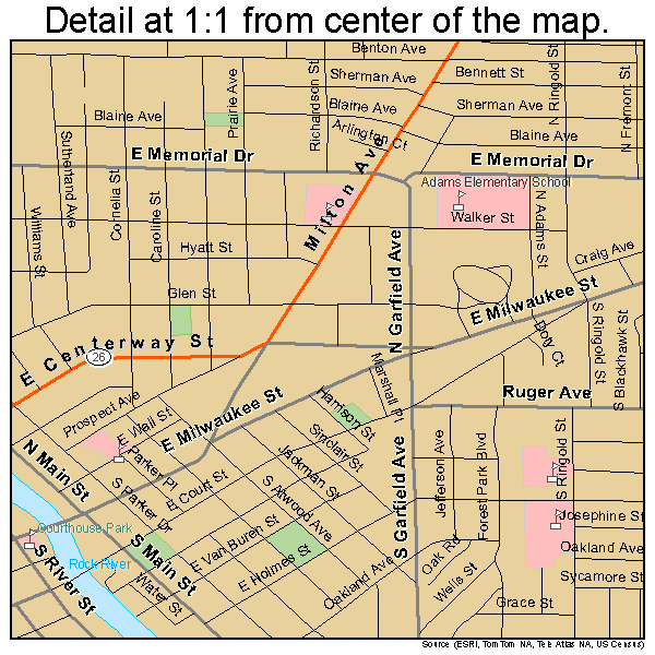 Janesville, Wisconsin road map detail