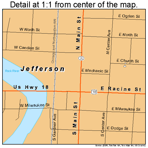 Jefferson, Wisconsin road map detail