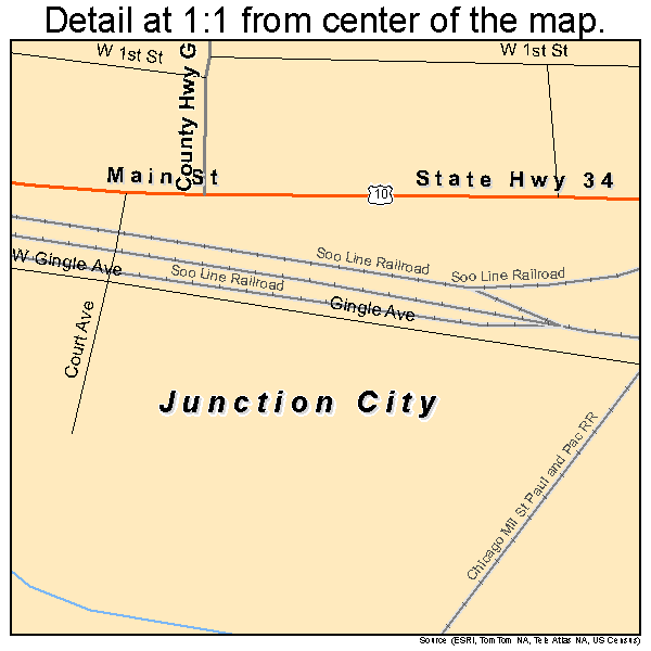 Junction City, Wisconsin road map detail