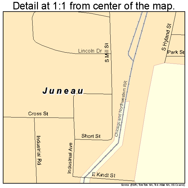 Juneau, Wisconsin road map detail