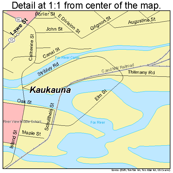 Kaukauna, Wisconsin road map detail