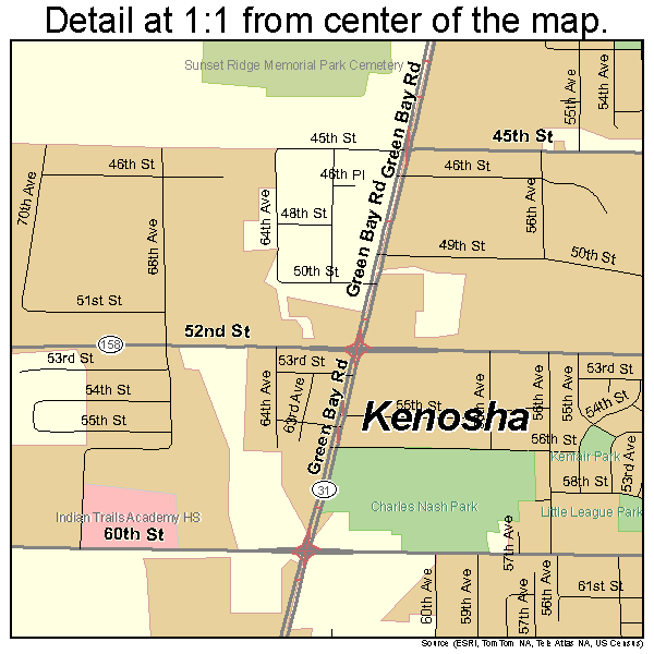 Kenosha, Wisconsin road map detail