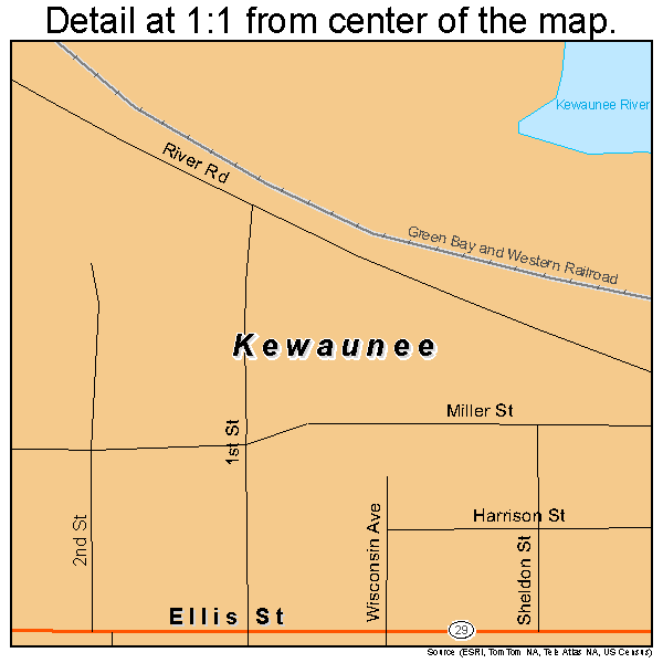 Kewaunee, Wisconsin road map detail