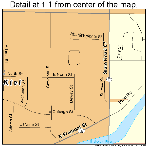 Kiel, Wisconsin road map detail