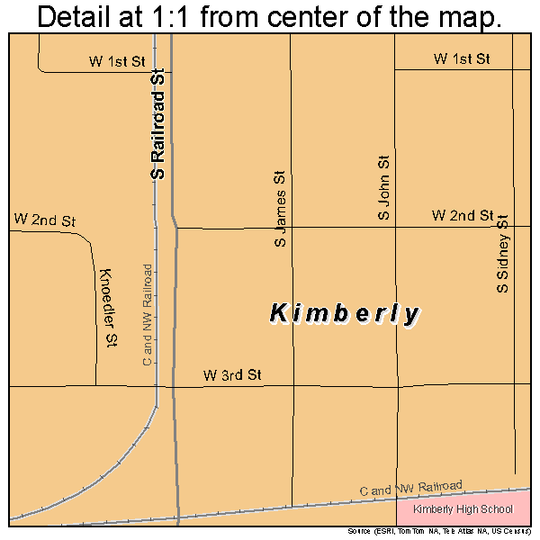 Kimberly, Wisconsin road map detail