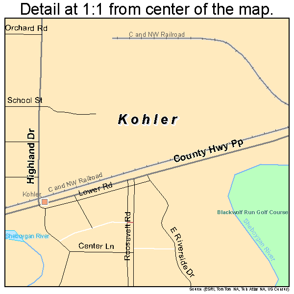 Kohler, Wisconsin road map detail