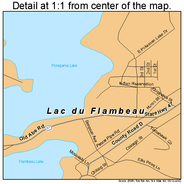 Lac du Flambeau, Wisconsin road map detail