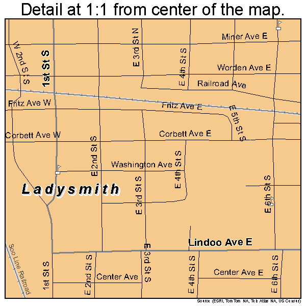 Ladysmith, Wisconsin road map detail
