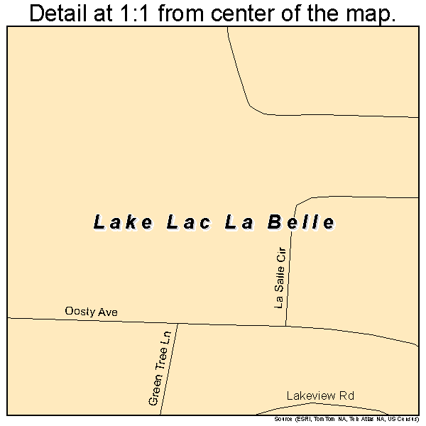 Lake Lac La Belle, Wisconsin road map detail