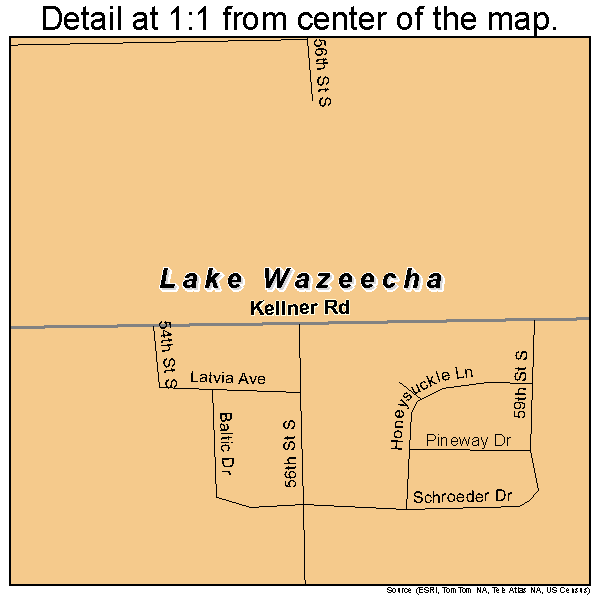 Lake Wazeecha, Wisconsin road map detail