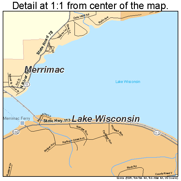 Lake Wisconsin, Wisconsin road map detail
