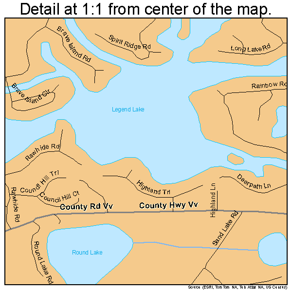 Legend Lake, Wisconsin road map detail