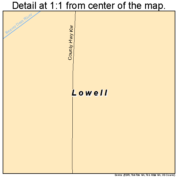 Lowell, Wisconsin road map detail