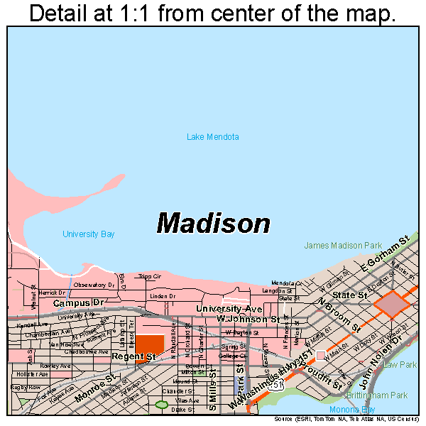 Madison, Wisconsin road map detail