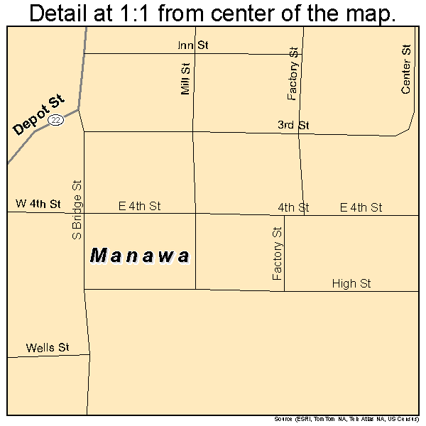 Manawa, Wisconsin road map detail