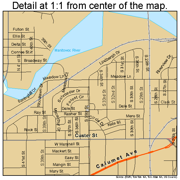 Manitowoc, Wisconsin road map detail