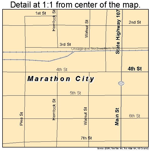 Marathon City, Wisconsin road map detail