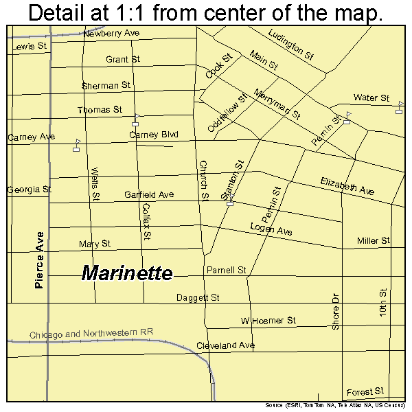 Marinette, Wisconsin road map detail