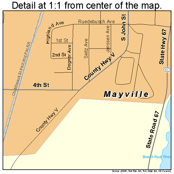 Mayville, Wisconsin road map detail