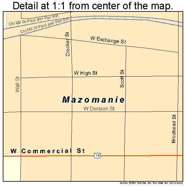 Mazomanie, Wisconsin road map detail