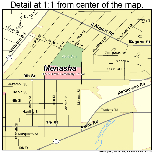 Menasha, Wisconsin road map detail