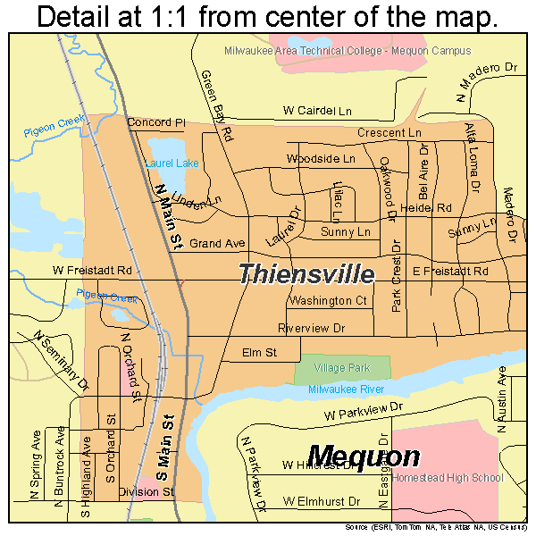 Mequon, Wisconsin road map detail