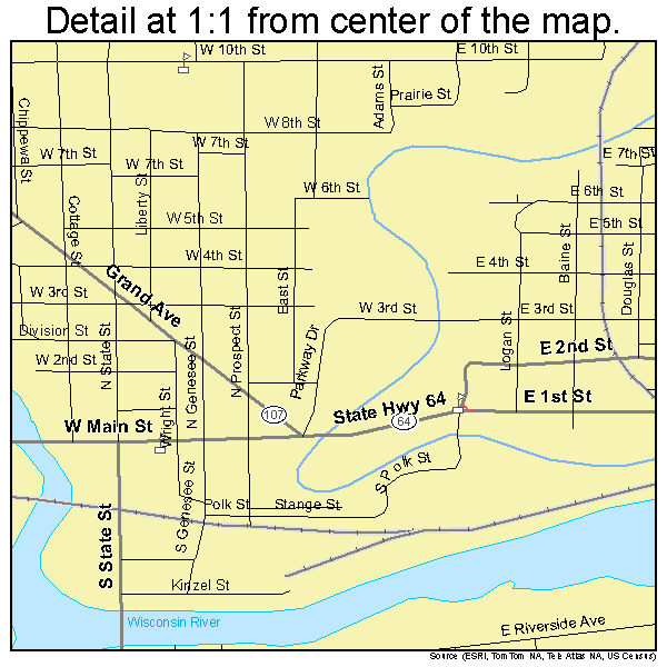 Merrill, Wisconsin road map detail