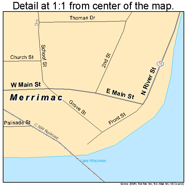 Merrimac, Wisconsin road map detail