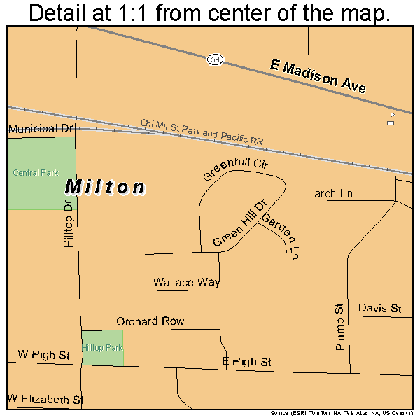 Milton, Wisconsin road map detail