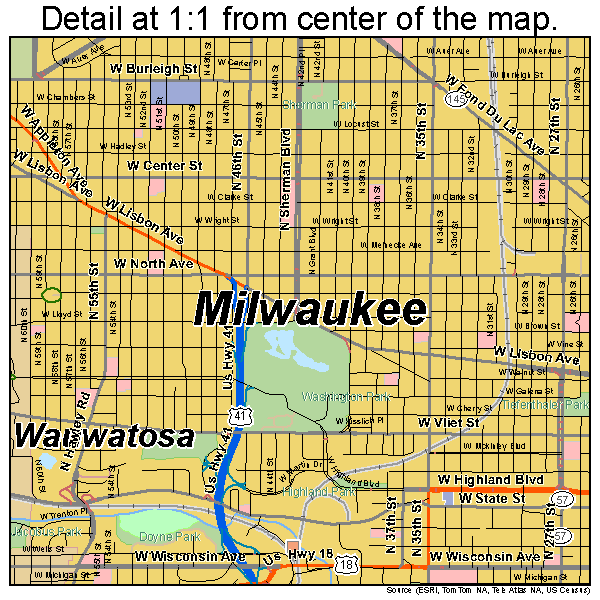 Milwaukee, Wisconsin road map detail