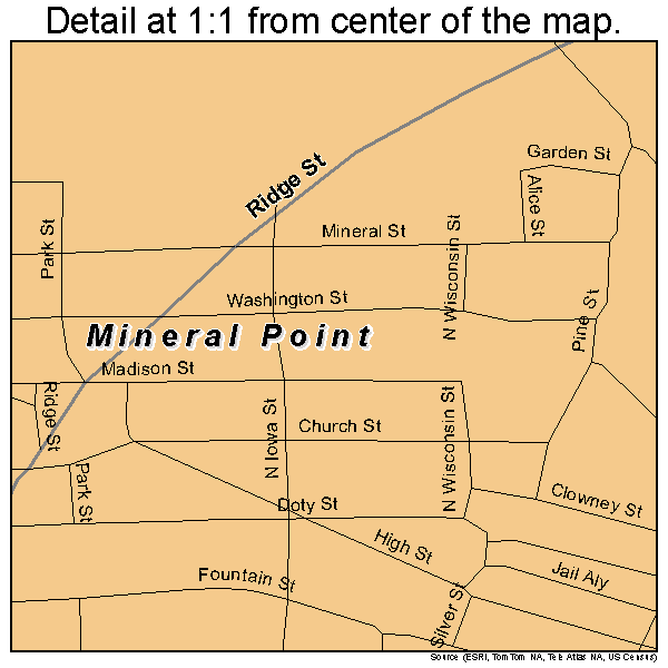 Mineral Point, Wisconsin road map detail