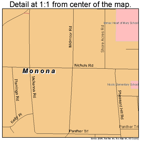 Monona, Wisconsin road map detail