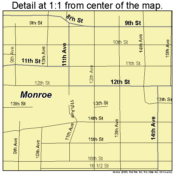 Monroe, Wisconsin road map detail