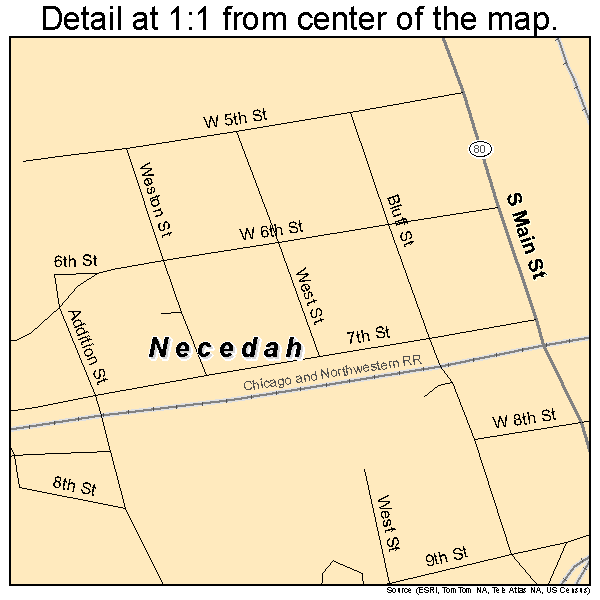 Necedah, Wisconsin road map detail