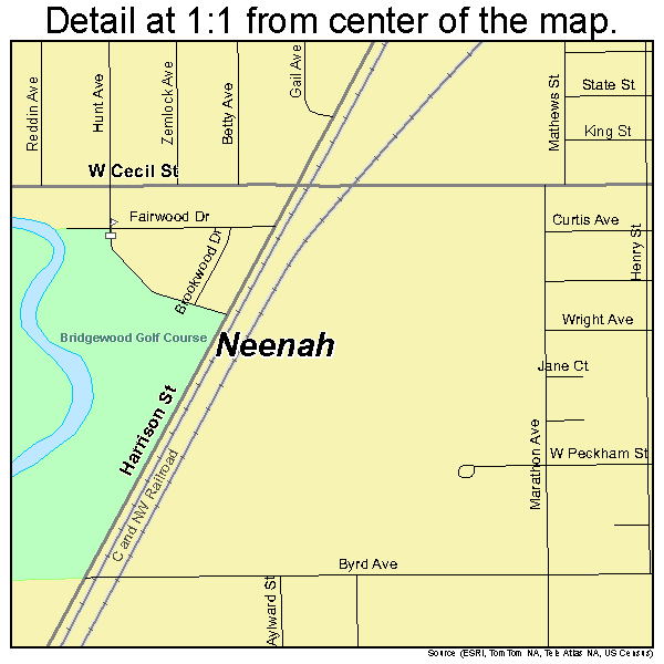 Neenah, Wisconsin road map detail