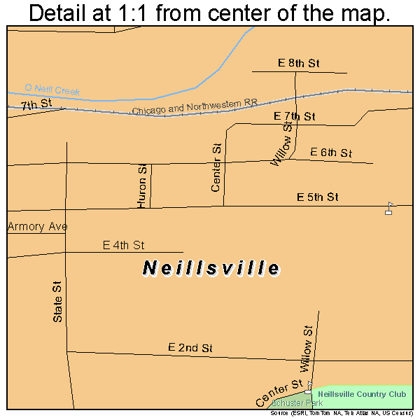 Neillsville, Wisconsin road map detail