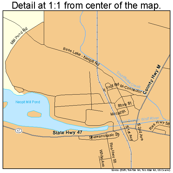 Neopit, Wisconsin road map detail