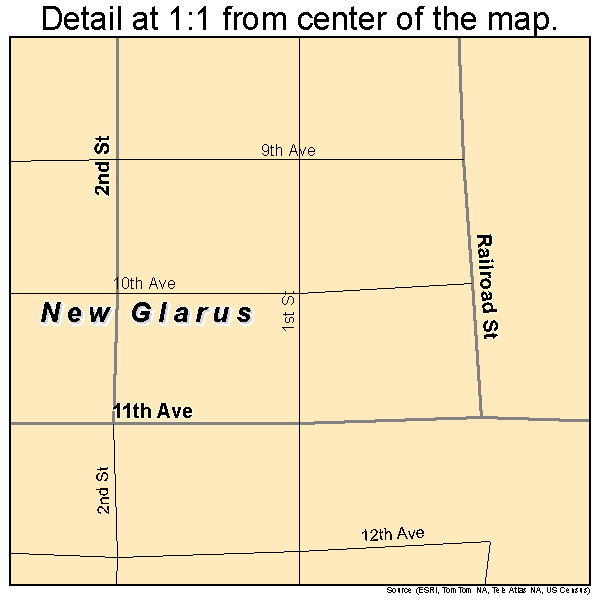 New Glarus, Wisconsin road map detail