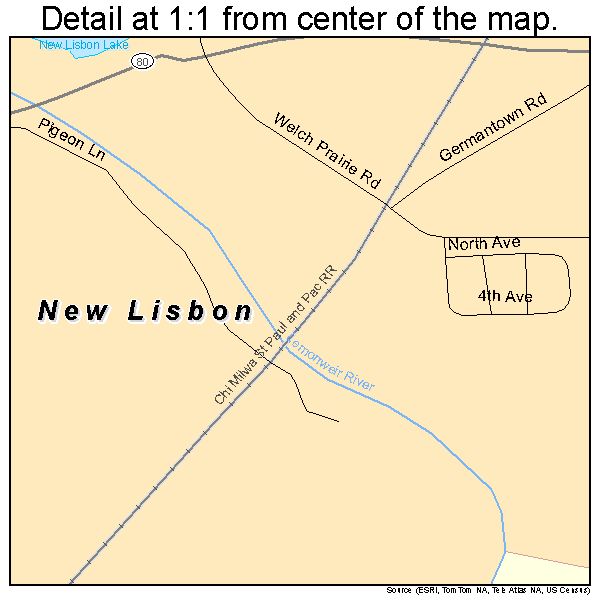 New Lisbon, Wisconsin road map detail
