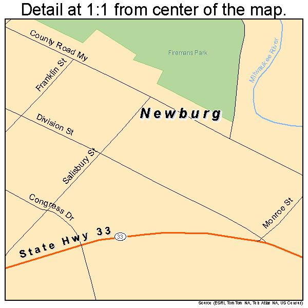 Newburg, Wisconsin road map detail