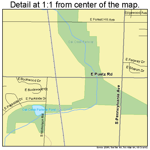 Oak Creek, Wisconsin road map detail