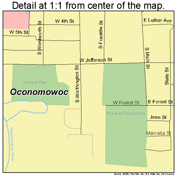 Oconomowoc, Wisconsin road map detail