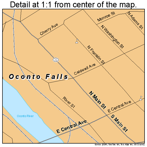 Oconto Falls, Wisconsin road map detail