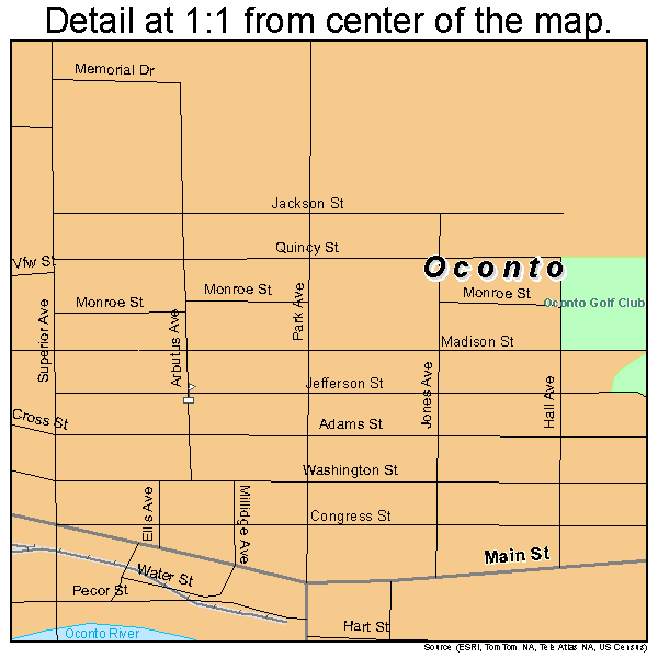 Oconto, Wisconsin road map detail